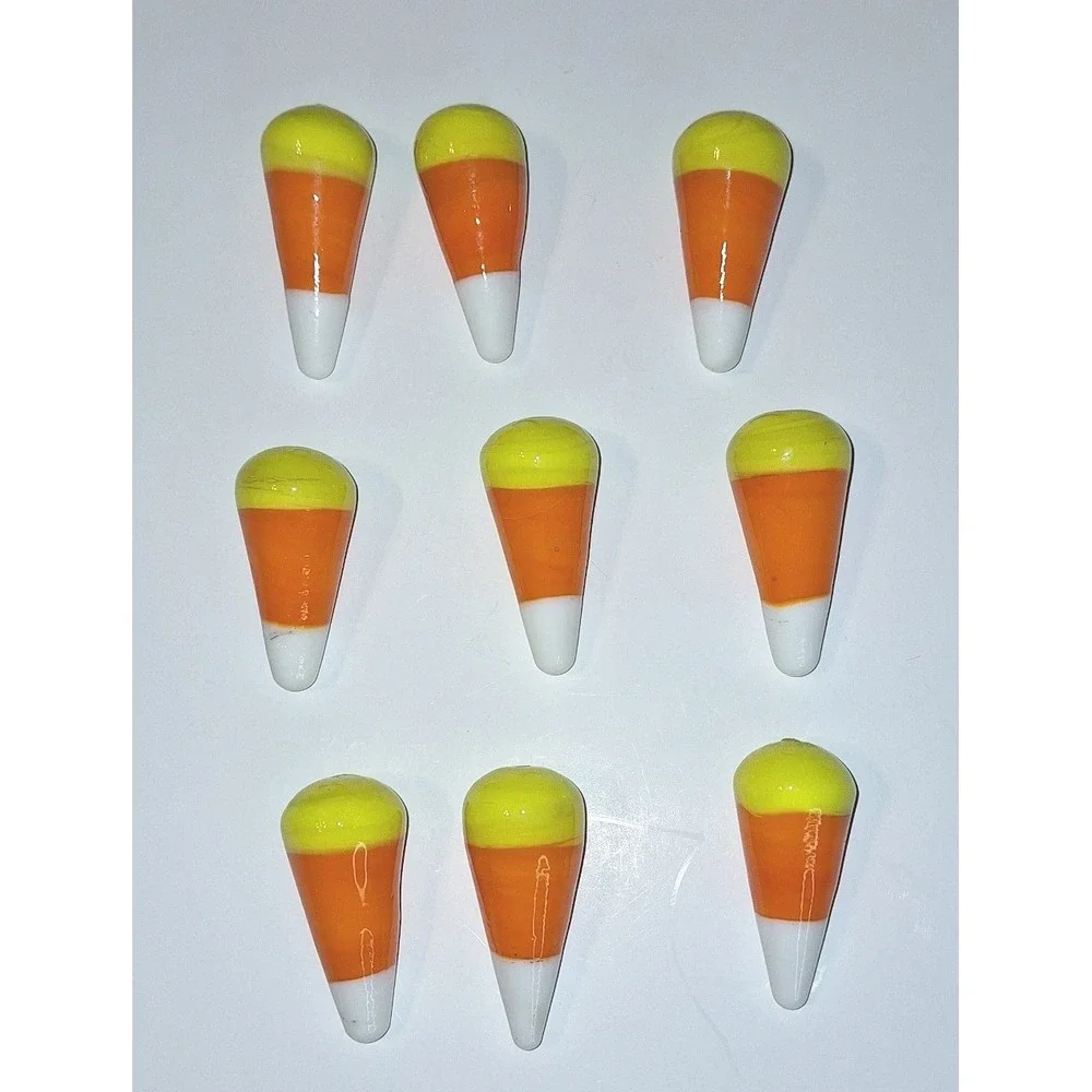 9 Piece Hand Blown Art Glass Candy Corn Fall Autumn‎ Halloween Decor Figurines